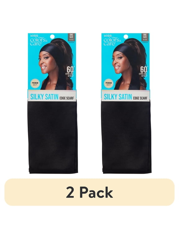 (2 pack) Kiss Colors & Care Silky Satin Edge Scarf, Adult, Solid Black Pattern, Size 60" x 4", 1 Piece