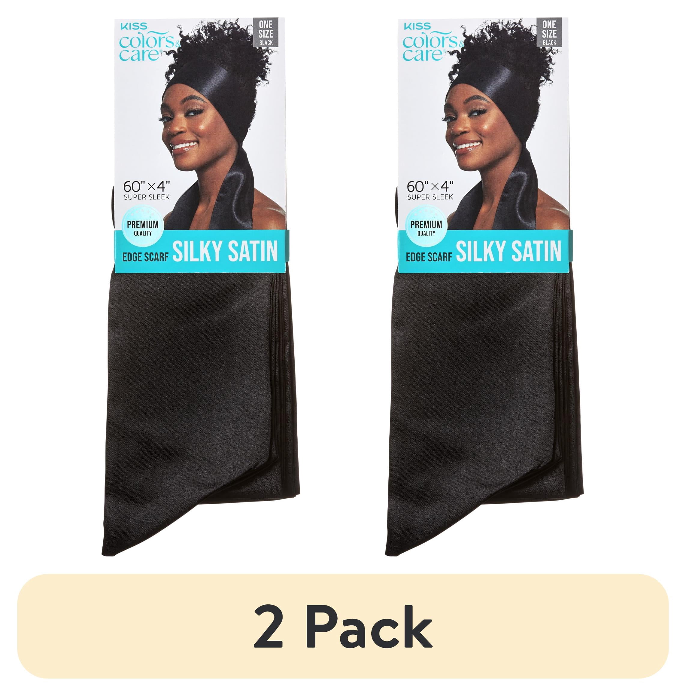 (2 pack) Kiss Colors & Care Silky Satin 60" x 4" Oblong Edge Scarf, Solid Print Black