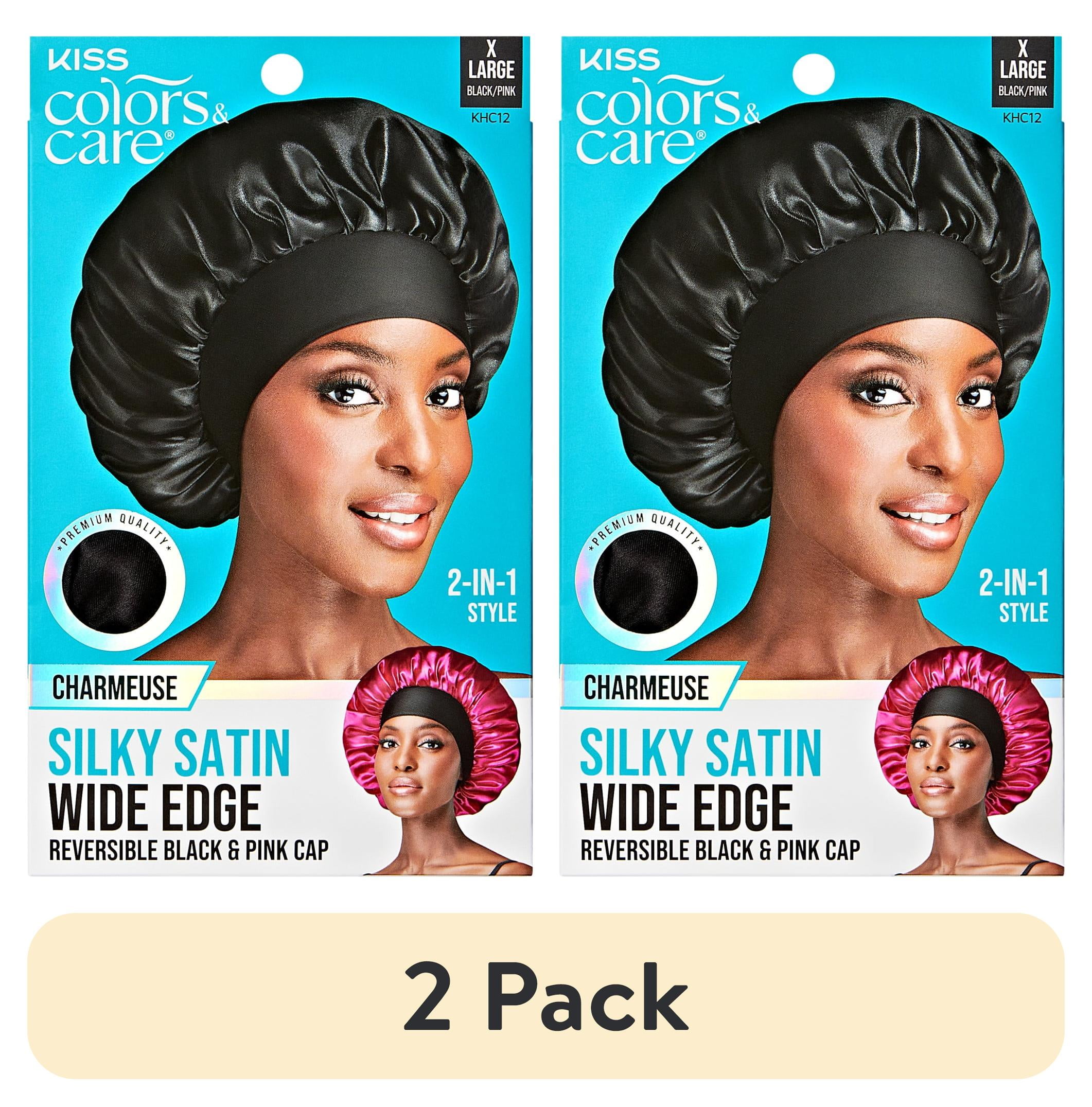 (2 pack) Kiss Colors & Care Silky Satin Wide Edge Reversible Double Wear Cap, Pink & Black