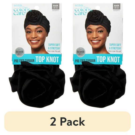 (2 pack) KISS Colors & Care Top Knot Pre-Tied Hair Wrap For Women, Black Turban