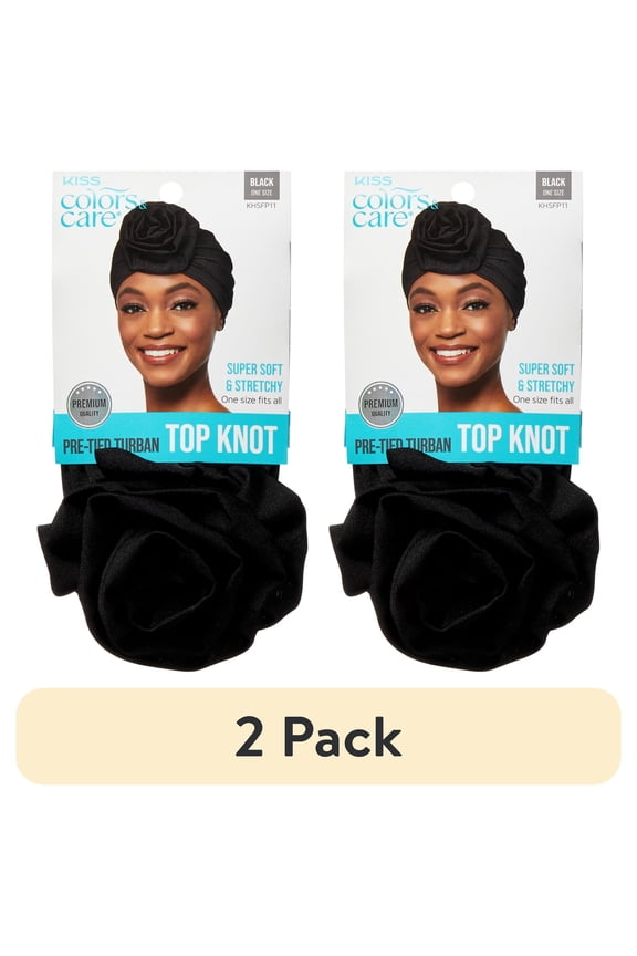 (2 pack) KISS Colors & Care Top Knot Pre-Tied Hair Wrap For Women, Black Turban