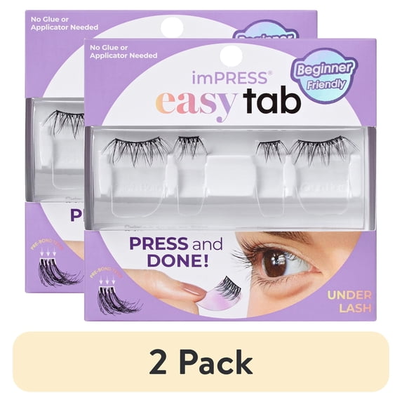 (2 pack) KISS imPRESS Falsies Easy Tab Press On Self Adhesive Eyelashes, Black, 'Classy Natural'