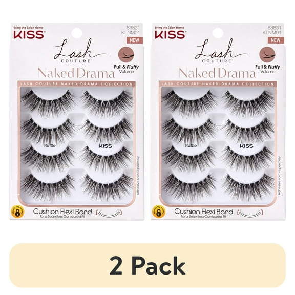 (2 pack) KISS Lash Couture Naked Drama False Eyelashes Multipack, Style ‘Ruffle’ - 4 Pairs