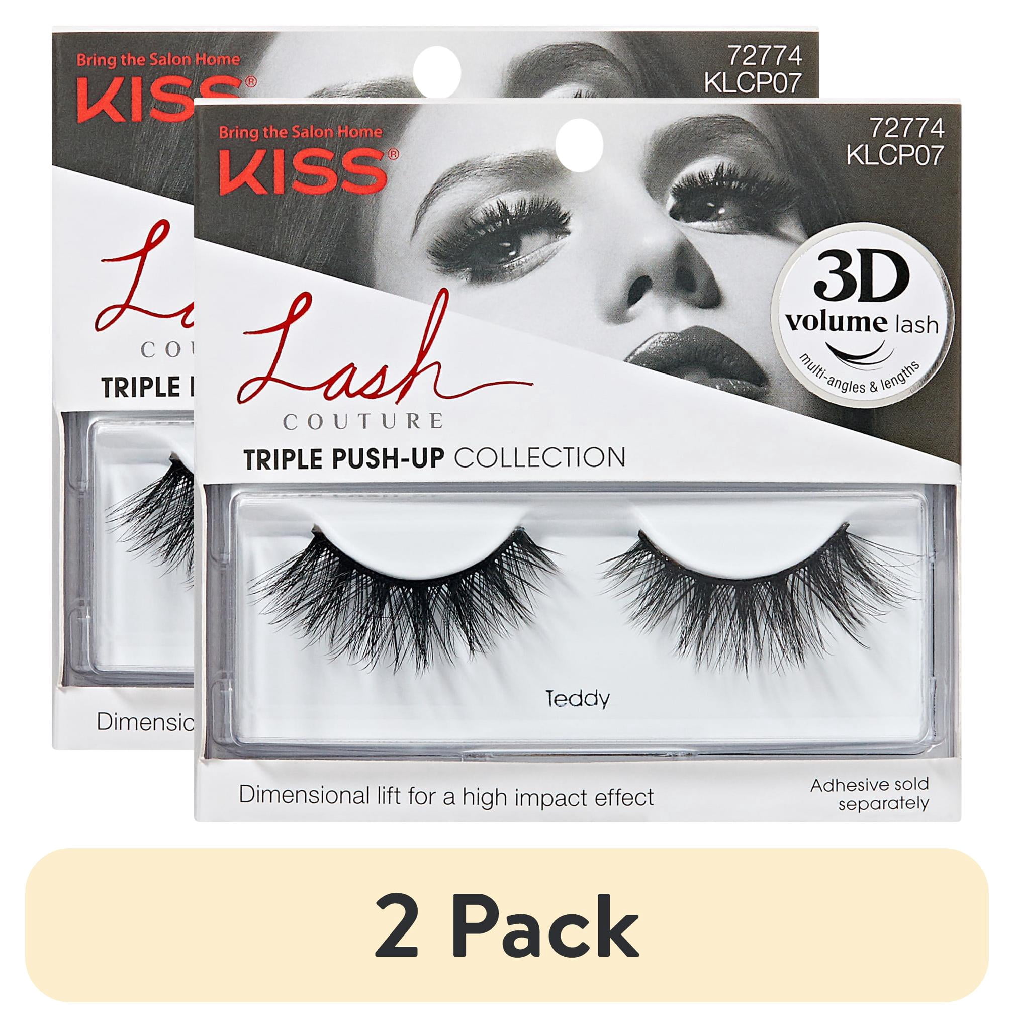 (2 pack) Kiss Lash Couture Triple Push-Up False Eyelashes, Strip Lashes, Teddy, Black,  12mm, 1 Pair