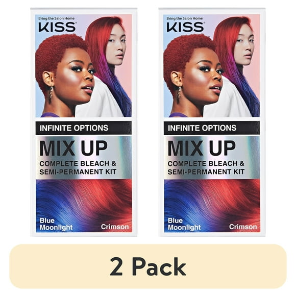 (2 pack) KISS Mix Up Complete Bleach & Semi-Permanent Hair Color Kit - Blue Moonlight & Crimson