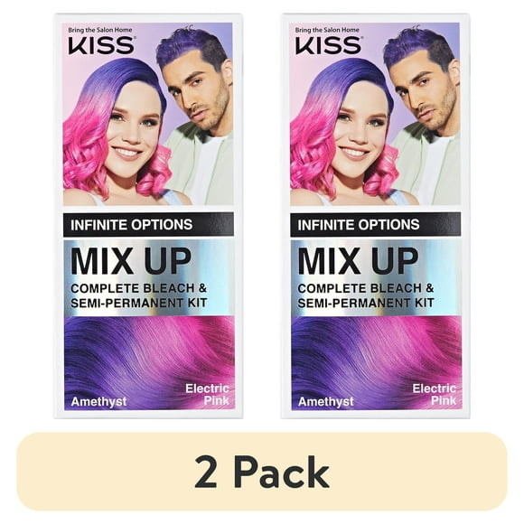 (2 pack) KISS Mix Up Complete Bleach & Semi-Permanent Hair Color Kit - Electric Pink & Amethyst