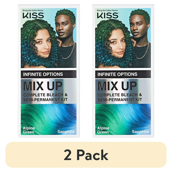 (2 pack) KISS Mix Up Complete Bleach & Semi-Permanent Hair Color Kit - Sapphire & Alpine Green
