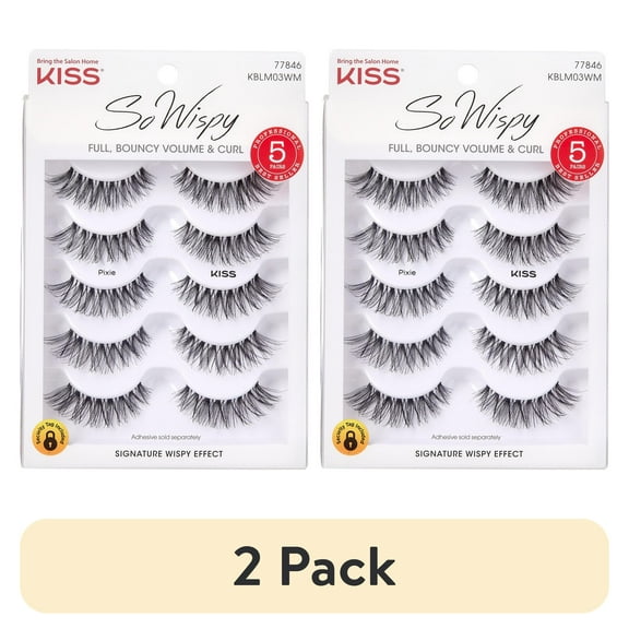 (2 pack) KISS So Wispy False Eyelashes  Multipack, Style 'Pixie', 5 Pairs Strip Lashes