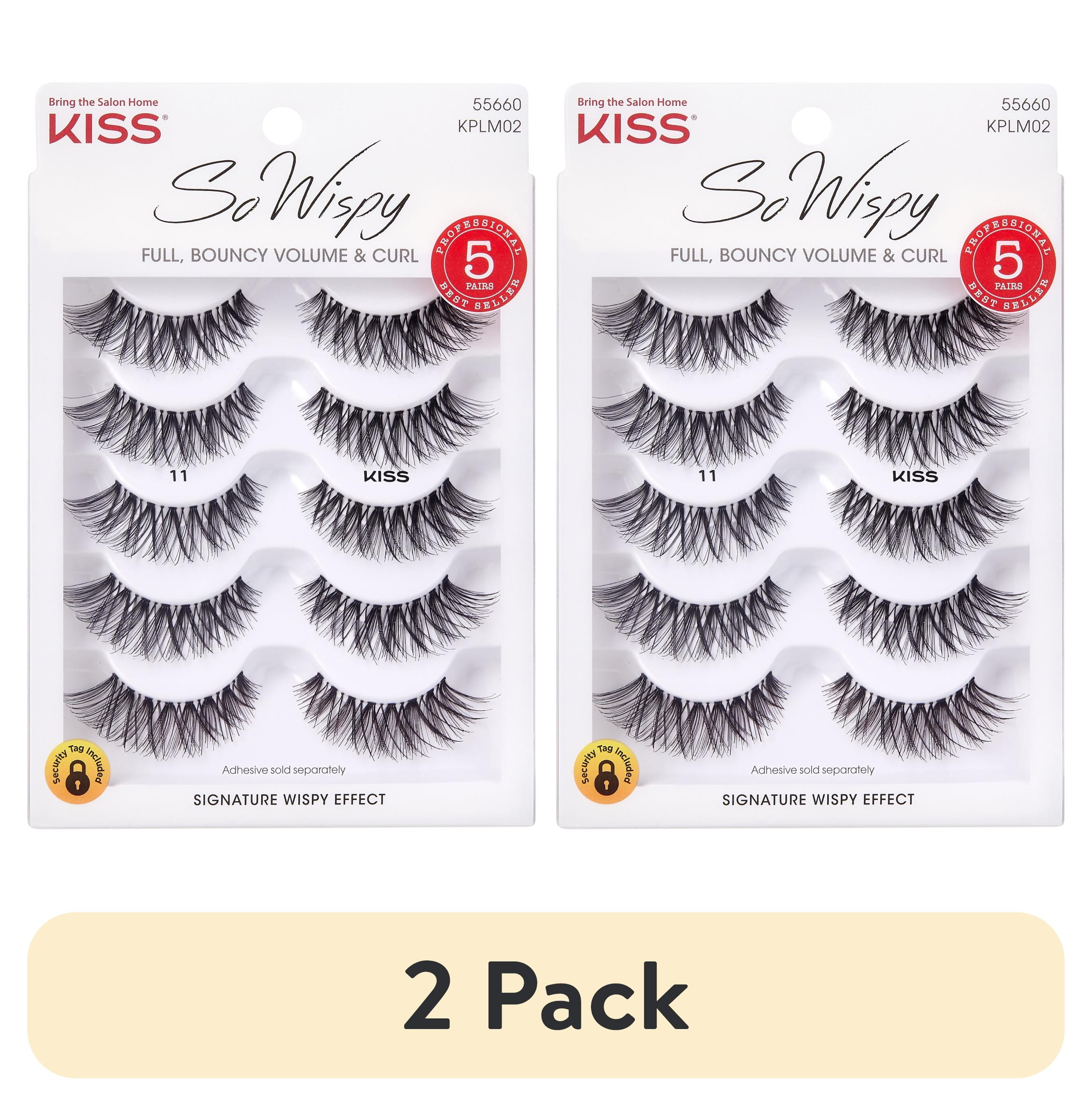 (2 pack) Kiss So Wispy False Eyelashes, Strip Lashes, Style 11, Black, 12mm, 5 Pairs