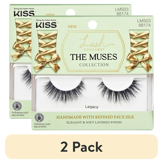(2 pack) Kiss Lash Couture the Muses False Eyelashes, Strip Lashes, Legacy, Black, 12mm, 1 Pair