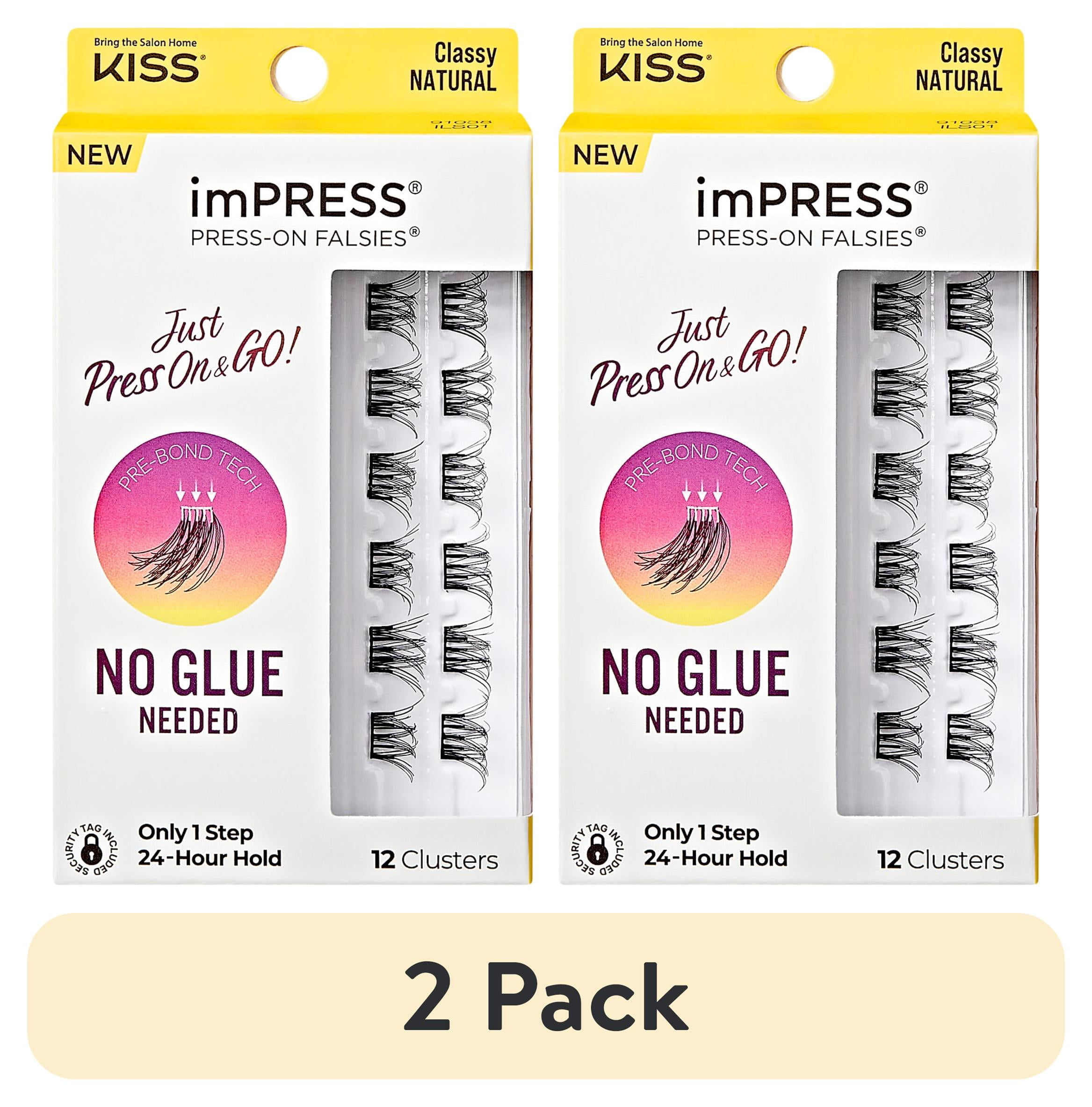(2 pack) Kiss Impress Falsies Self Adhesive Eyelashes Minipack, Natural, Classy, 12 Lash Clusters