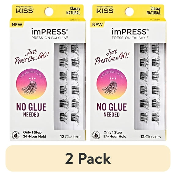 (2 pack) KISS imPRESS Falsies Self Adhesive Eyelashes Minipack, Natural, Classy, 12 Lash Clusters