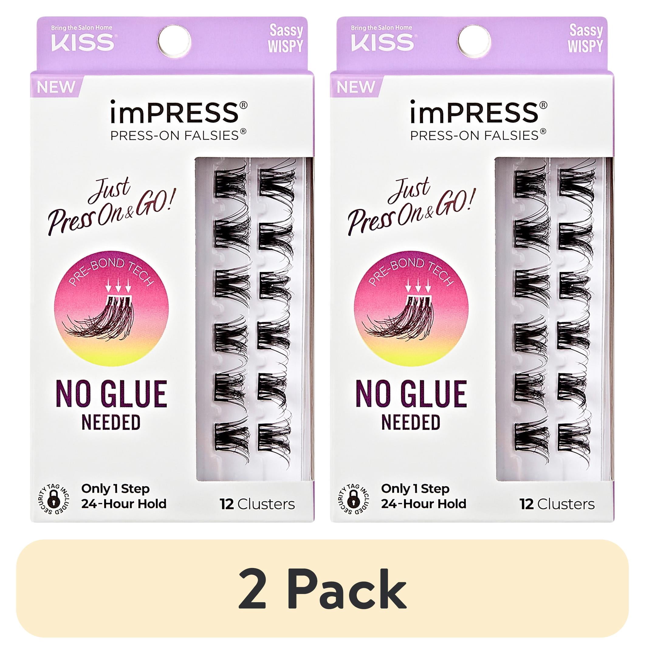 (2 pack) KISS imPRESS Falsies Self Adhesive Eyelashes, Sassy Wispy, 12mm-14mm, 12 Lash Clusters