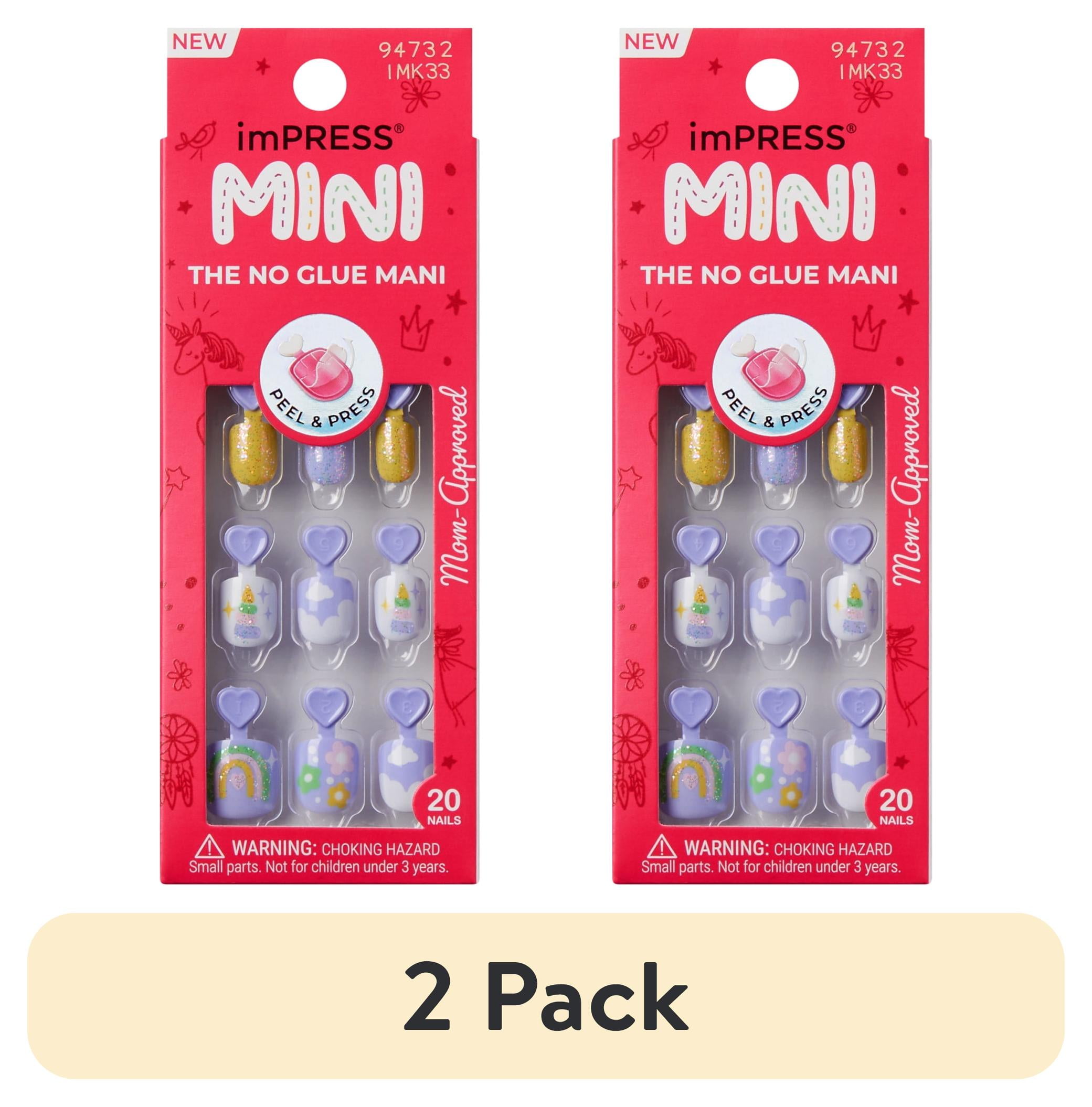 (2 pack) Impress Mini Press On Nails for Kids, ‘Fairest of All’, Purple, Squoval, 20 Count