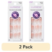 (2 pack) Kiss Impress Short Square Oval Press on Nails, Pink French Tip, 30 Pieces