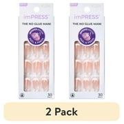 (2 pack) Kiss imPRESS Short Squoval Press-on Nails, Pink French Tip, 30 Pieces