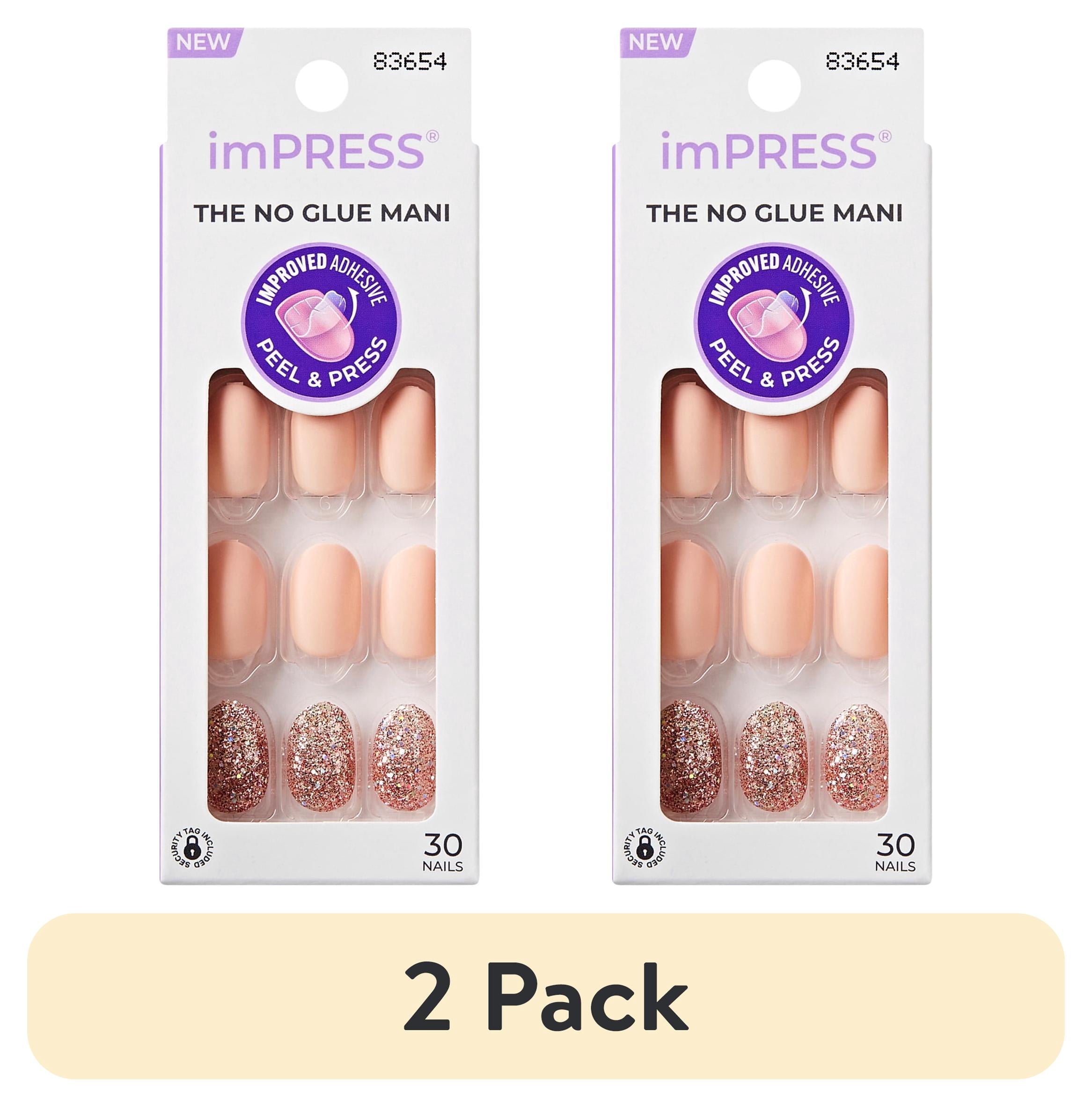 (2 pack) Impress Design Press On Nails, No Glue Needed, Beige, Short Oval, 30 Ct.