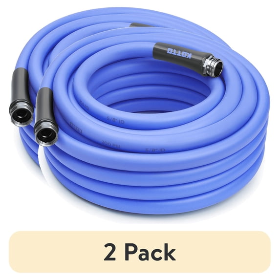 (2 pack) Kotto 100 ft Heavy Duty Garden Hose, Water Hose for Outside with 10 Spray Nozzles, Brass Connector, Leak-Proof, Blue