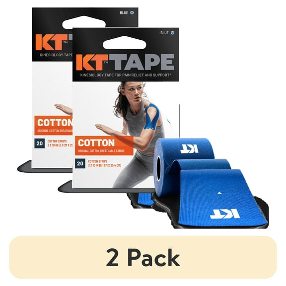 (2 pack) KT Tape Original Cotton Kinesiology Tape, Blue, 20 Precut Strips