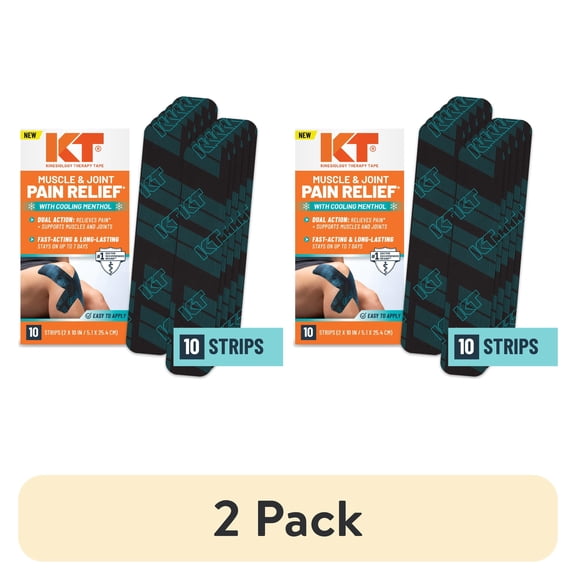 (2 pack) KT Tape Muscle and Joint Support for Everyday Pain Relief, Menthol Infused, 10 Precut Strips