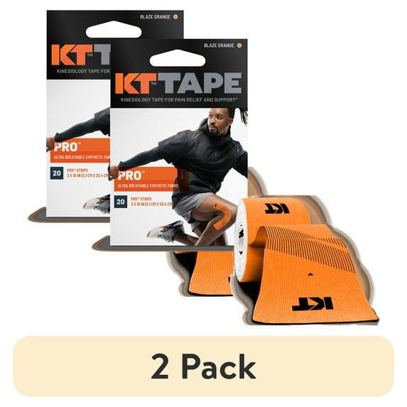 (2 pack) KT Tape Orange Pro Synthetic Kinesiology Tape 20 Precut Strips
