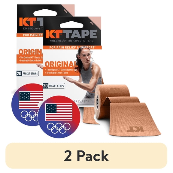 (2 pack) KT Tape Original Cotton Kinesiology Tape, Beige, 20 Precut Strips