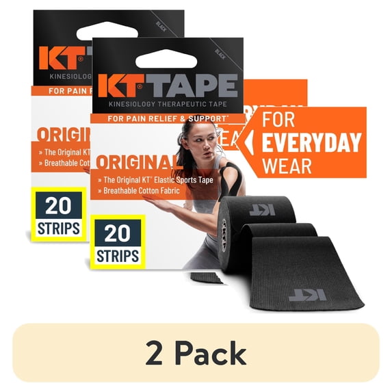 (2 pack) KT Tape Original Cotton Kinesiology Tape, Black, 20 Precut Strips