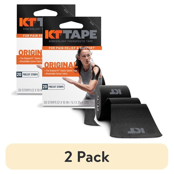 (2 pack) KT Tape Original Cotton Kinesiology Tape, Black, 20 Precut Strips