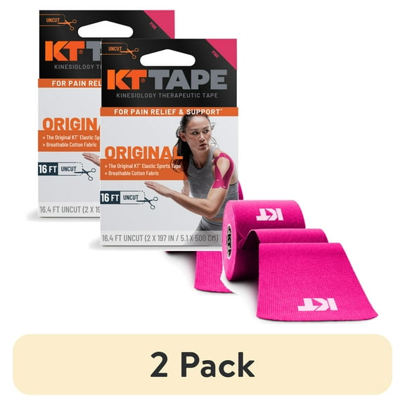 (2 pack) KT Tape Original Cotton Kinesiology Tape, Pink, 20 Precut Strips