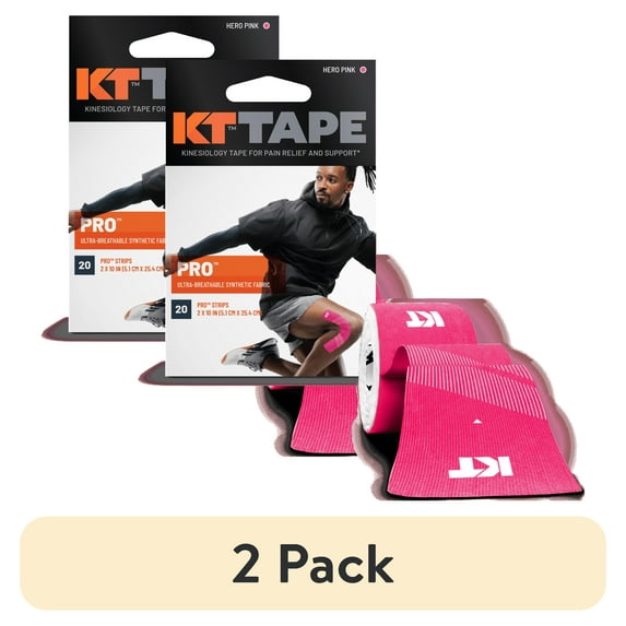 (2 pack) KT Tape Pink Pro Synthetic Kinesiology Tape 20 Precut Strips