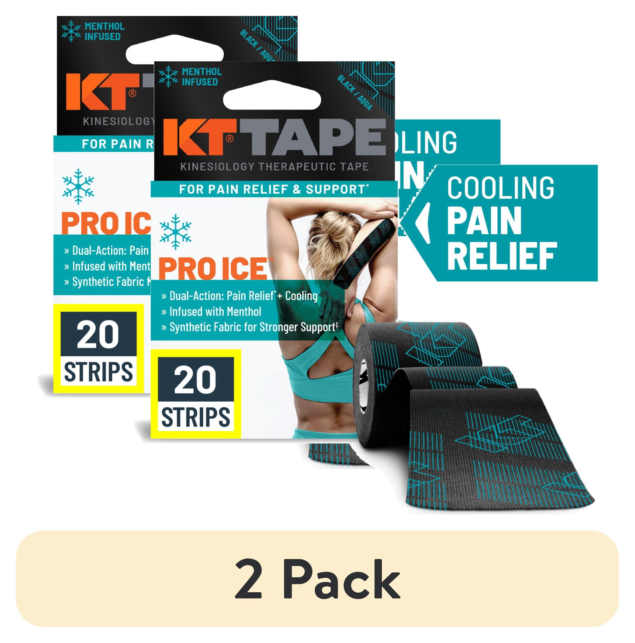 (2 pack) KT Tape Pro Ice Kinesiology Tape with Cooling Menthol for Dual-Action Pain Relief, Black, 20 Count