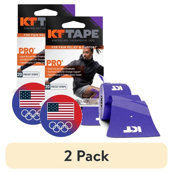 (2 pack) KT Tape Pro Ultra-Breathable Synthetic Kinesiology Tape, Epic Purple, 20 Precut Strips