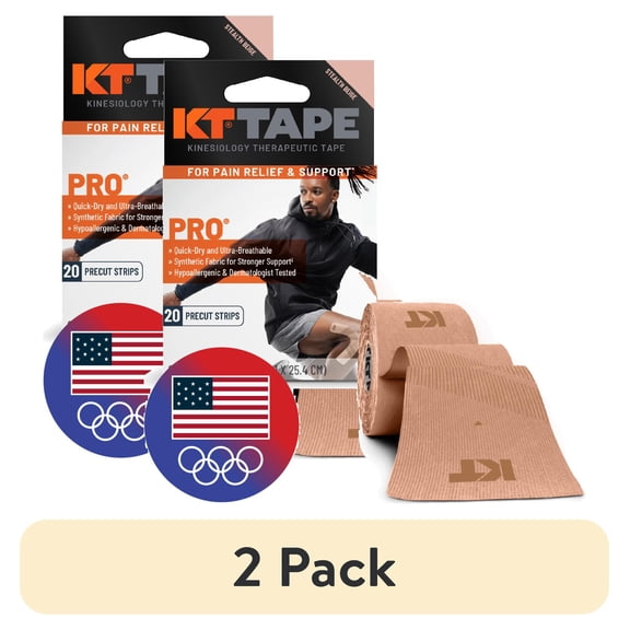 (2 pack) KT Tape Pro Ultra-Breathable Synthetic Kinesiology Tape, Stealth Beige, 20 Precut Strips