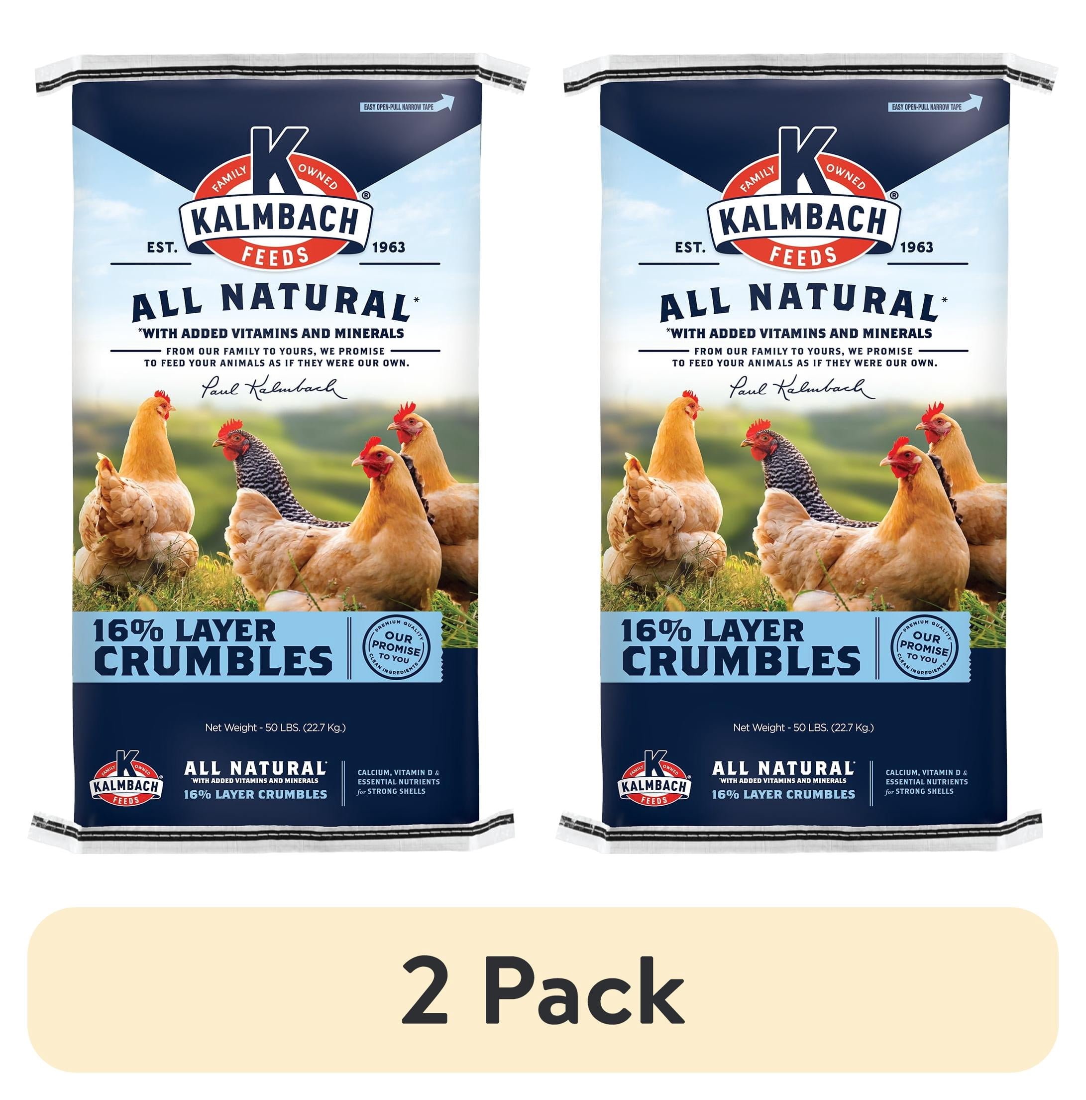 (2 pack) Kalmbach Feeds All Natural 16% Layer Crumbles Chicken Feed, 50 lb