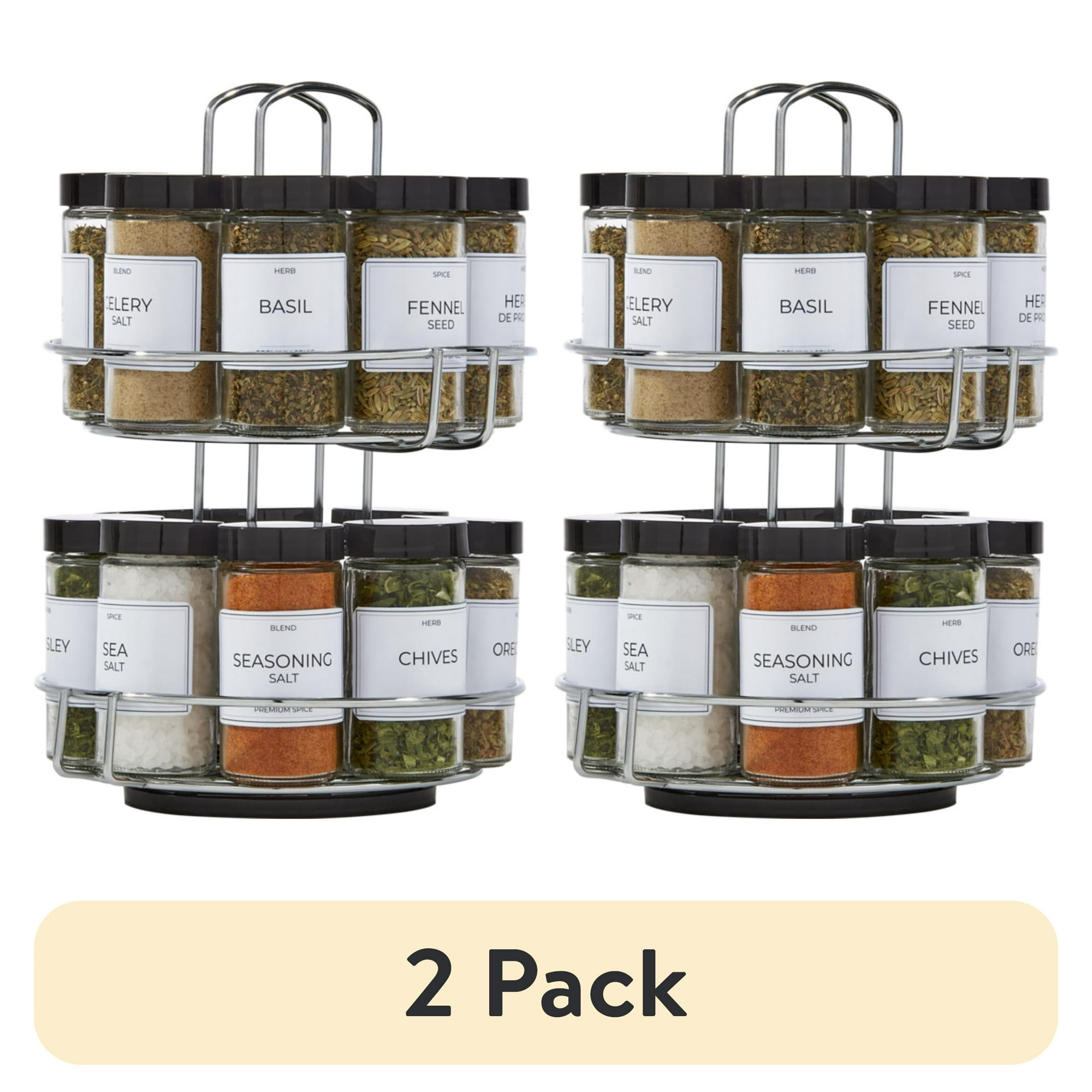 (2 pack) Kamenstein 16-Jar Chrome Wire 2-Tier Revolving Filled Countertop Spice Rack & Organizer