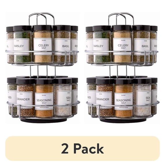 (2 pack) Kamenstein 16 Jar Revolving Spice Rack, Chrome Wire, Pre-Filled