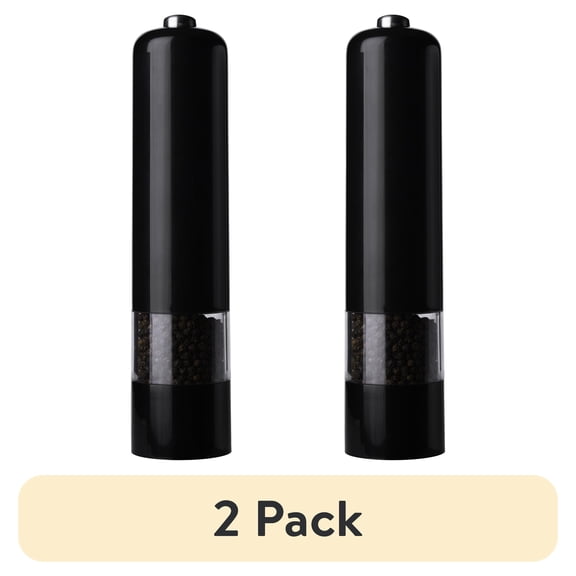 (2 pack) Kamenstein 8-Inch Battery Operated Prefilled Salt & Pepper Grinder Set, Black & White