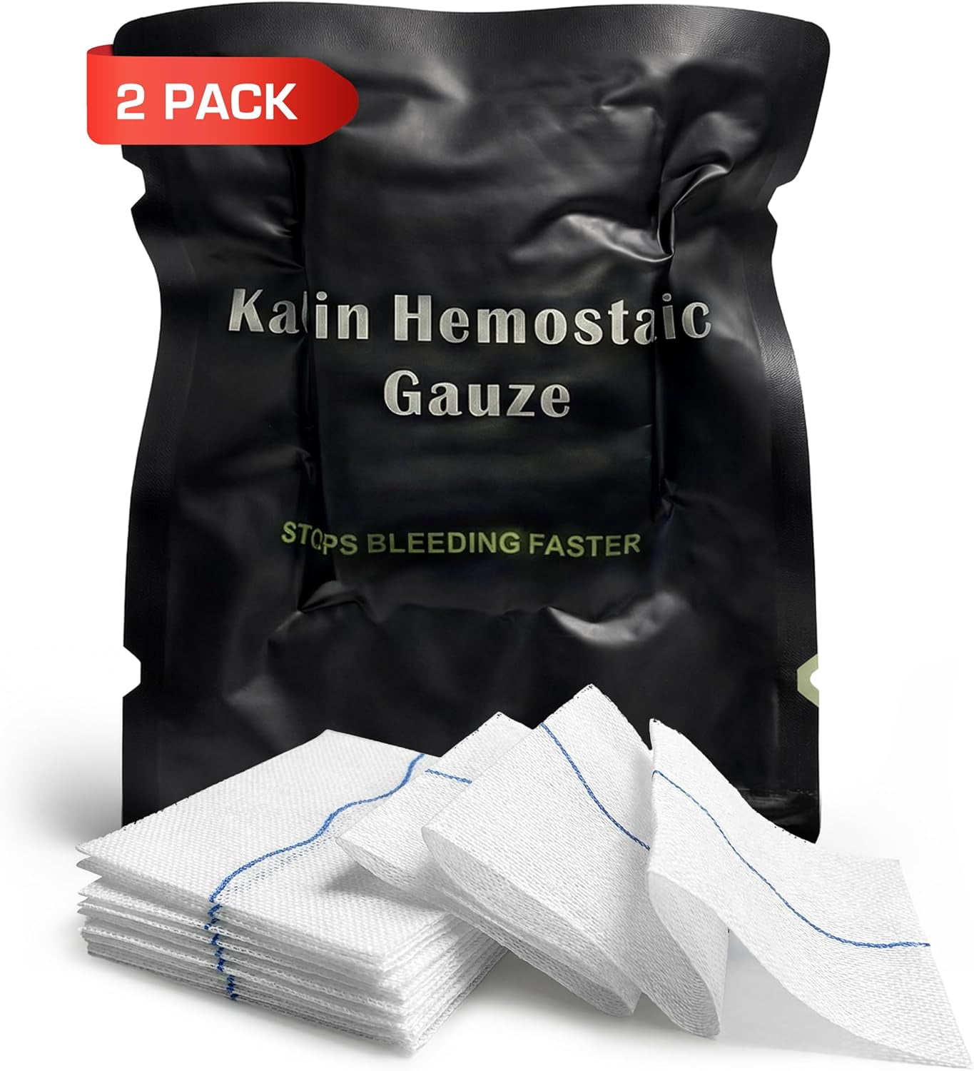 (2 pack) Kaolin Hemostatic Flexible Z Fold Design First Aid Gauze, 3 Inch x 12.5 ft