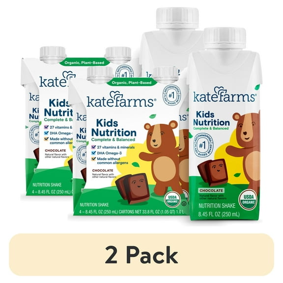 (2 pack) Kate Farms Kids Nutrition Shake, Chocolate, 4 Pack, 8.45 fl oz