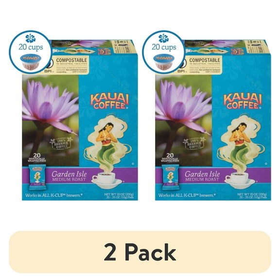 (2 pack) Kauai Coffee Garden Isle K-Cup Coffee Pods, Medium Roast, 20 Ct