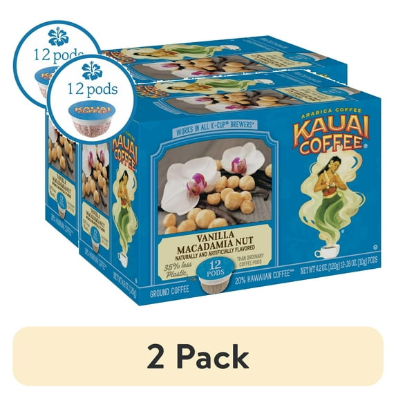 (2 pack) Kauai Coffee Vanilla Macadamia Nut, 12 Count K-Cup Compatible Pods