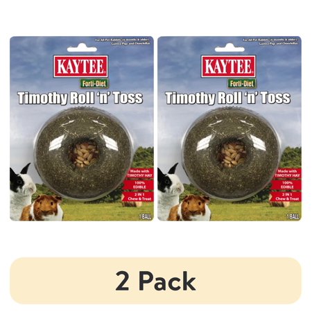 (2 pack) Kaytee Forti-Diet Timothy Hay Roll 'N' Toss Small Animal Chew Treat & Toy