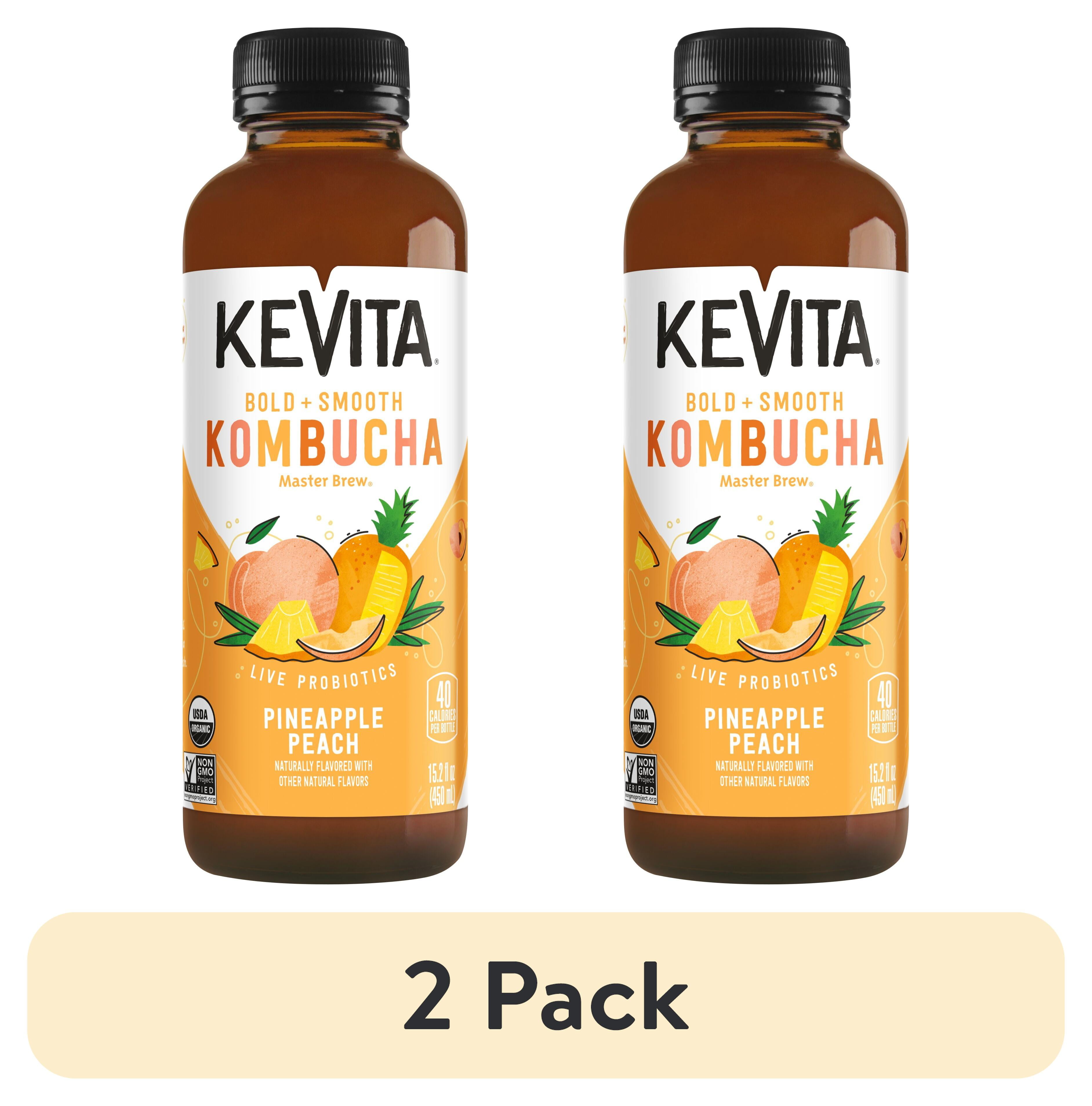 2 pack) KeVita Master Brew Kombucha Tea, Pineapple Peach Flavor