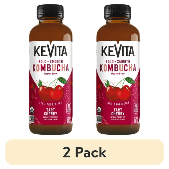 (2 pack) KeVita Tart Cherry Master Brew Kombucha, Organic, Non-GMO Probiotic Enriched, Smooth Texture, 15.2 fl oz Bottle