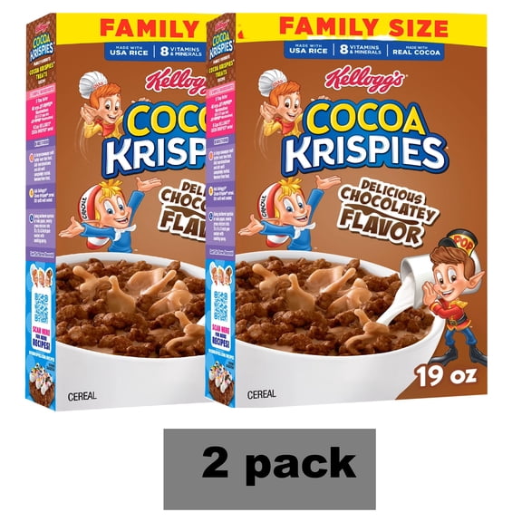 ( 2 pack ) Kellogg's Cocoa Krispies Breakfast Cereal, Kids Snacks, Family Breakfast, Family Size, Chocolatey Flavor, 19oz Box (1 Box)