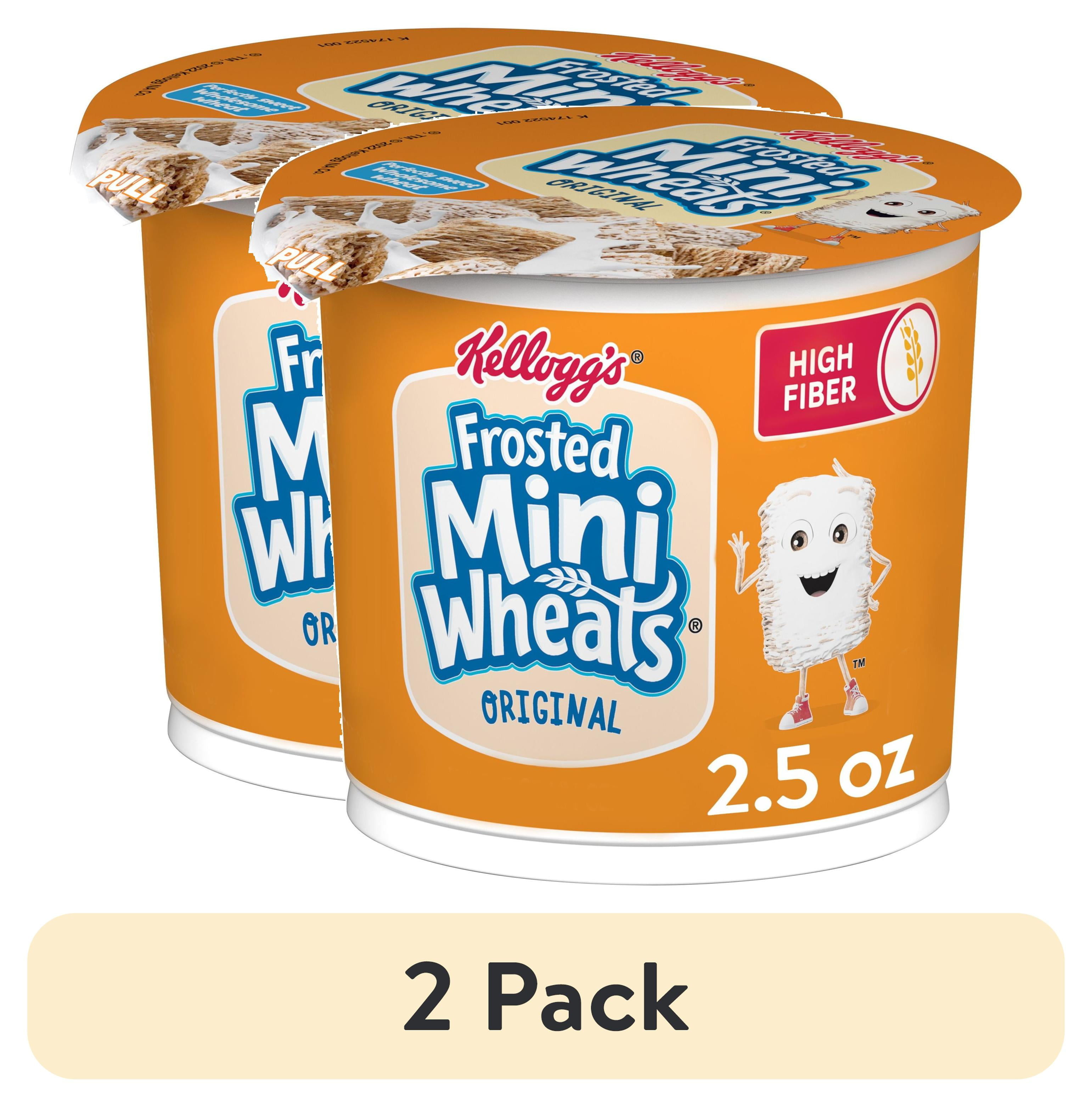 (2 pack) Kellogg's Frosted Mini-Wheats Cold Breakfast Cereal Cup, High-Fiber, Whole Grain, Original, 2.5oz Cup (1 Cup)