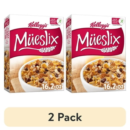 (2 pack) Kellogg's Mueslix Breakfast Cereal, 12g Protein with Milk, Good Source of Fiber, 16.2 oz