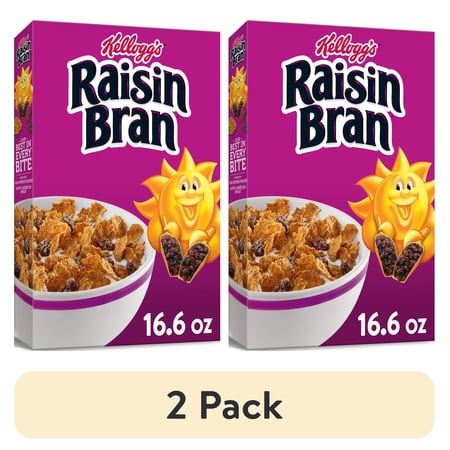 (2 pack) Kellogg's Raisin Bran Breakfast Cereal, Family Breakfast, Fiber Cereal, Original, 16.6oz Box (1 Box)