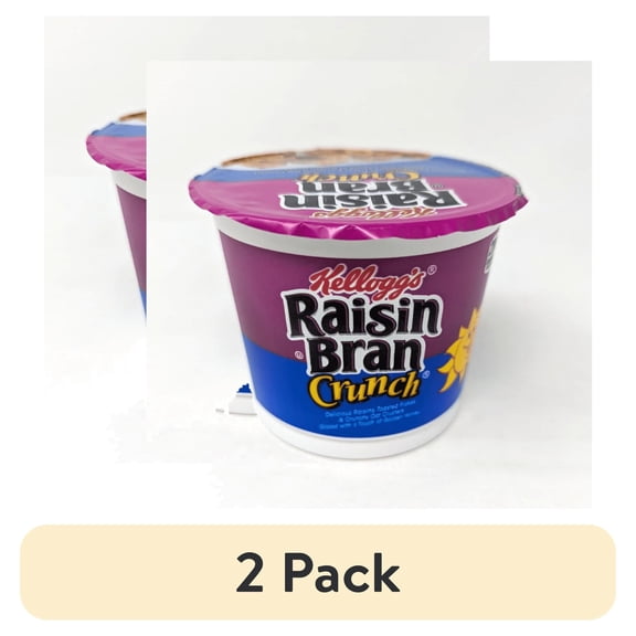(2 pack) Kellogg's Raisin Bran Crunch Breakfast Cereal Cups, Fiber Cereal, Original, 2.8oz Cup (1 Cup)