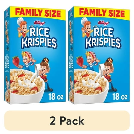 (2 pack) Kellogg's Rice Krispies Original Breakfast Cereal, 8 Vitamins and Minerals, Family Size, 18 oz
